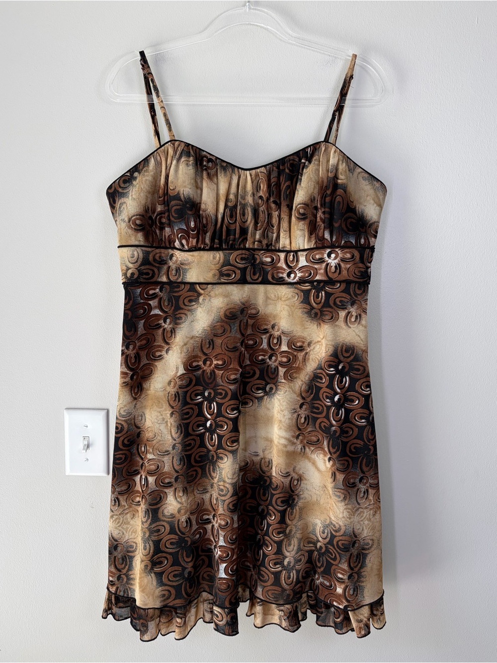 R&M Richards Y2K Earthy Brown Floral Layered Mesh Dress Fairy Grunge Romantic